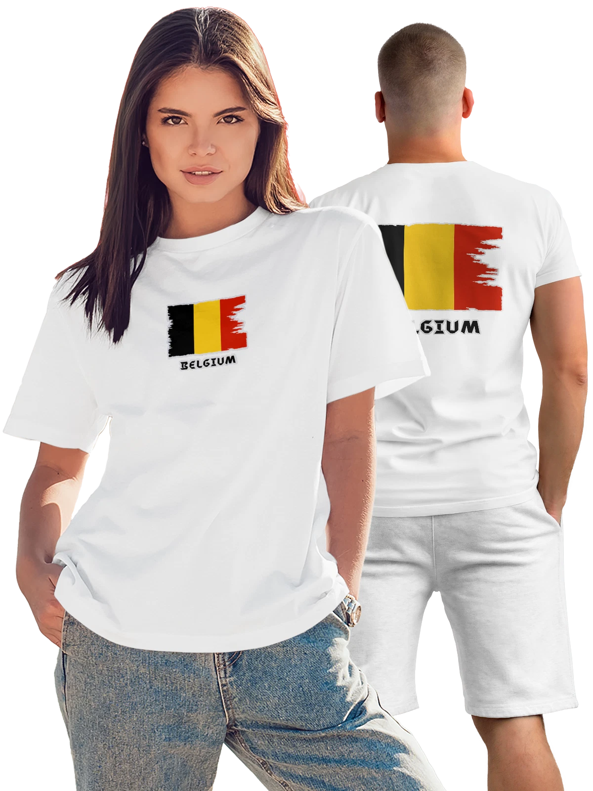 Футболка с флагом Бельгии Belgium белая с принтом на спине — национальная символика — Белая, фото 1