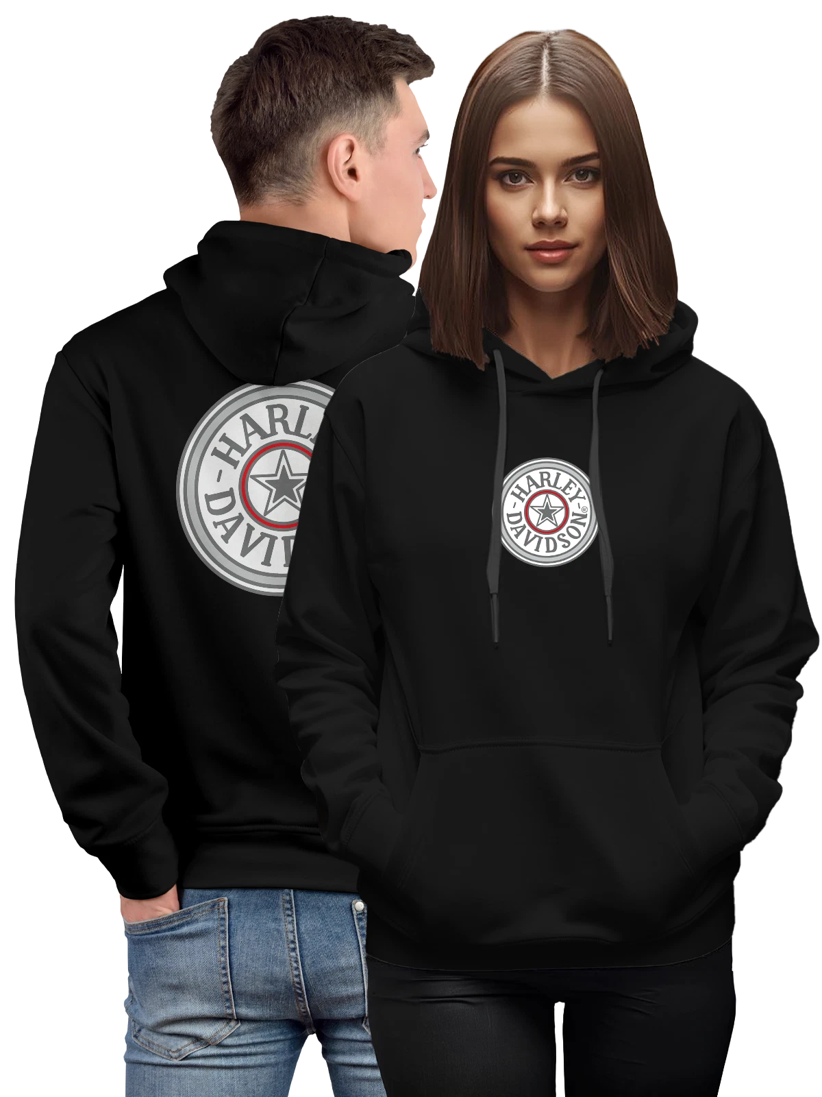 Худи Harley Davidson чёрное с принтом — монохромный принт — Чёрная, фото 1