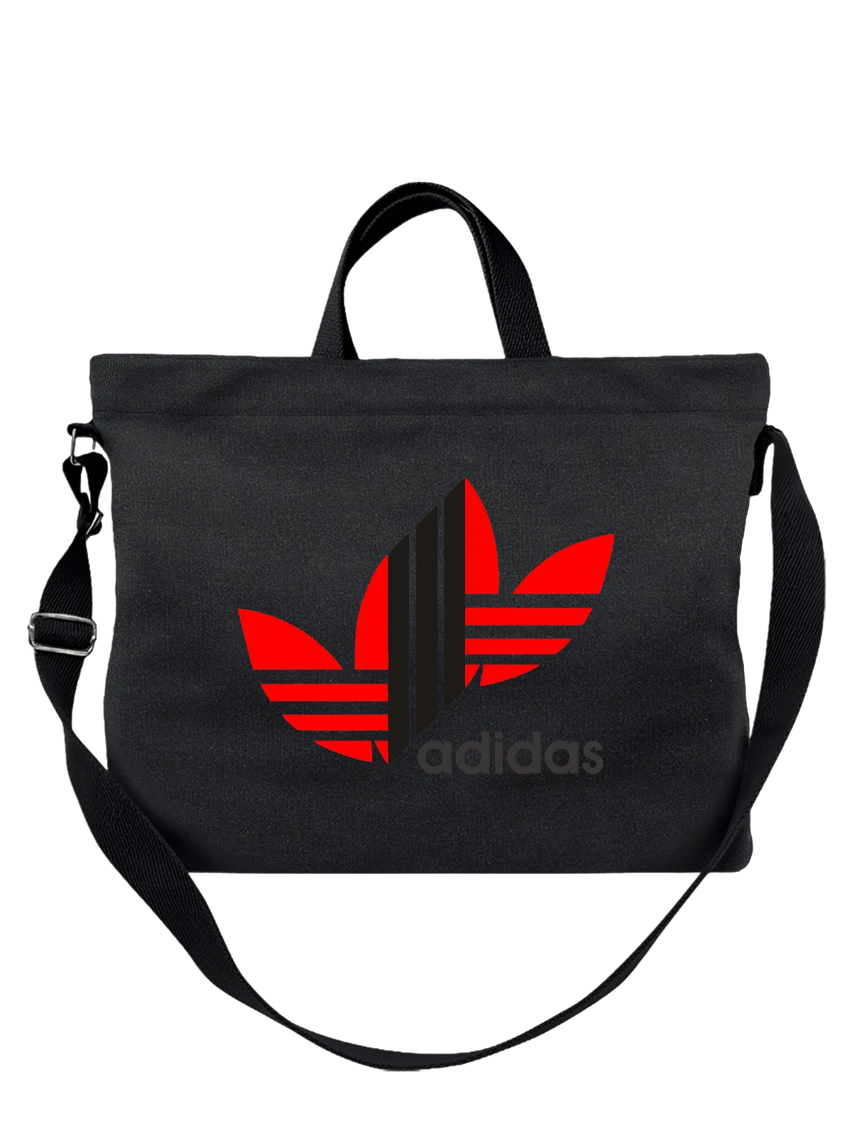 Сумка чёрная с принтом Adidas Trefoil логотип с крыльями — спортивный бренд — Чёрная, фото 1
