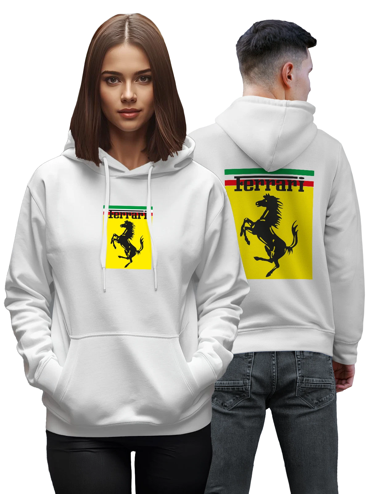Худи Ferrari белое с принтом — контрастный принт — Белая, фото 1