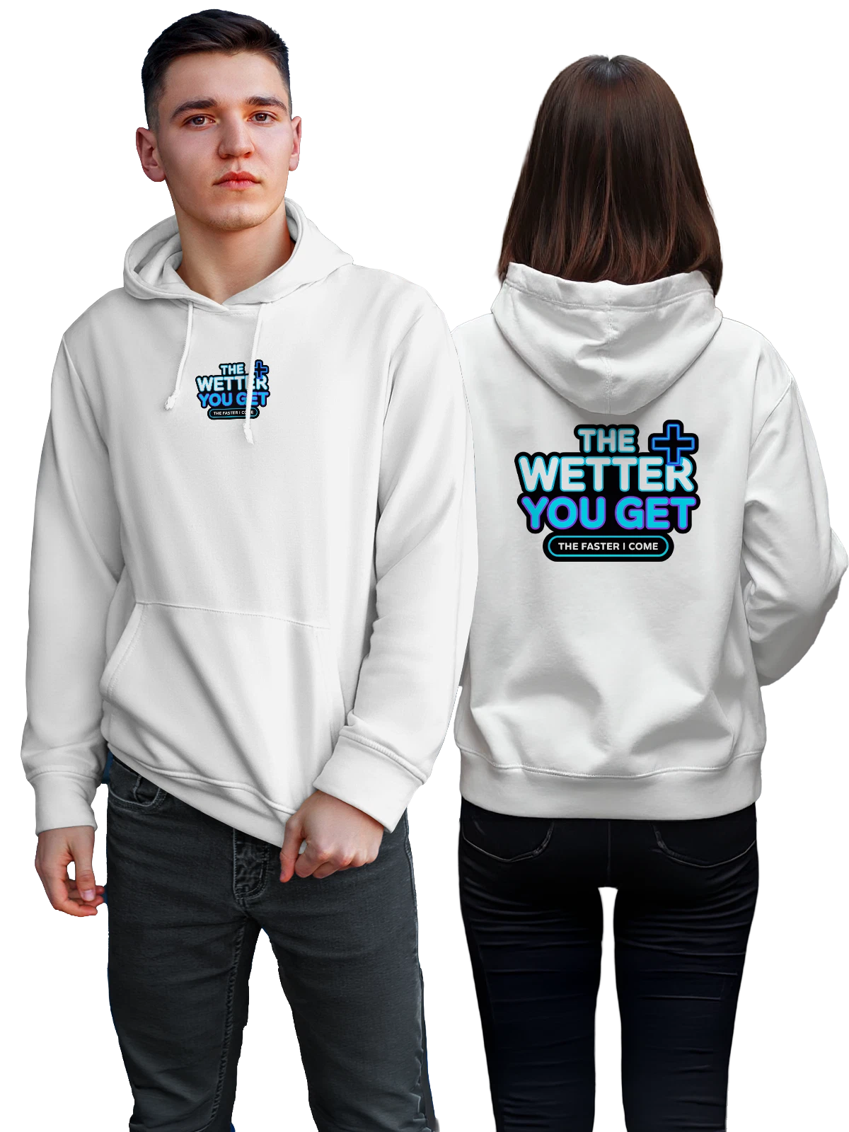 Худи с надписью The Wetter You Get FASTER I COME белое с принтом — текстовый принт — Белая, фото 1