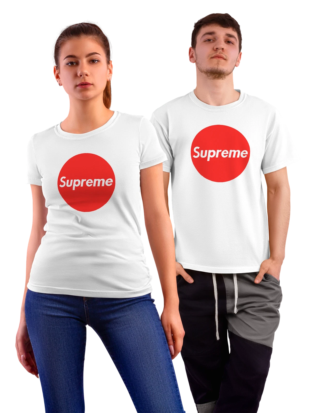 Футболка Supreme белая с принтом — контраст белого и красного — Белая, фото 1