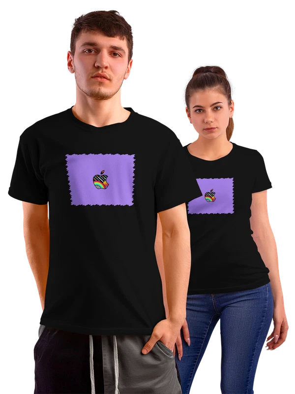 Футболка Компьютер Разноцветный логотип Apple — Чёрная, фото 1