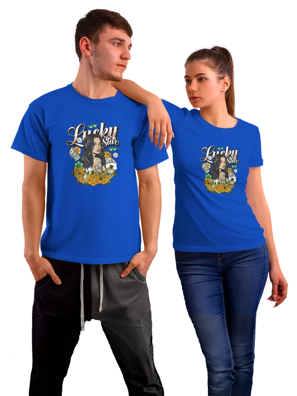 Футболка карты деньги цветы lucky star — Синяя, фото 1