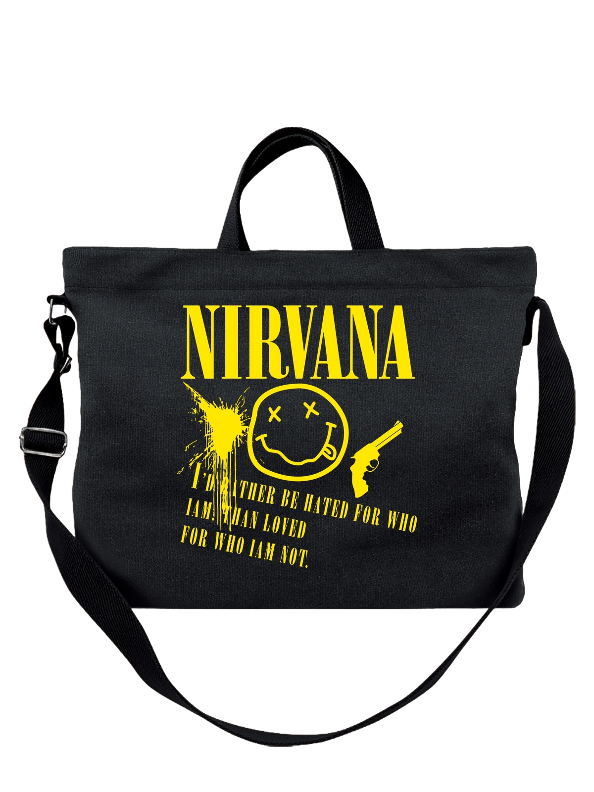 Сумка с Nirvana Нирвана чёрная с принтом — grunge — Чёрная, фото 1