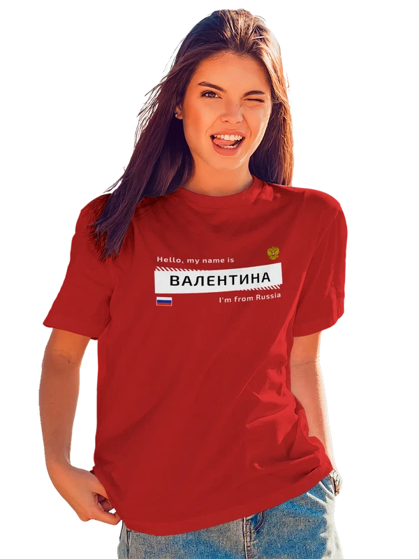 Футболка с именем Валентина Валя Россия — Красная, фото 1
