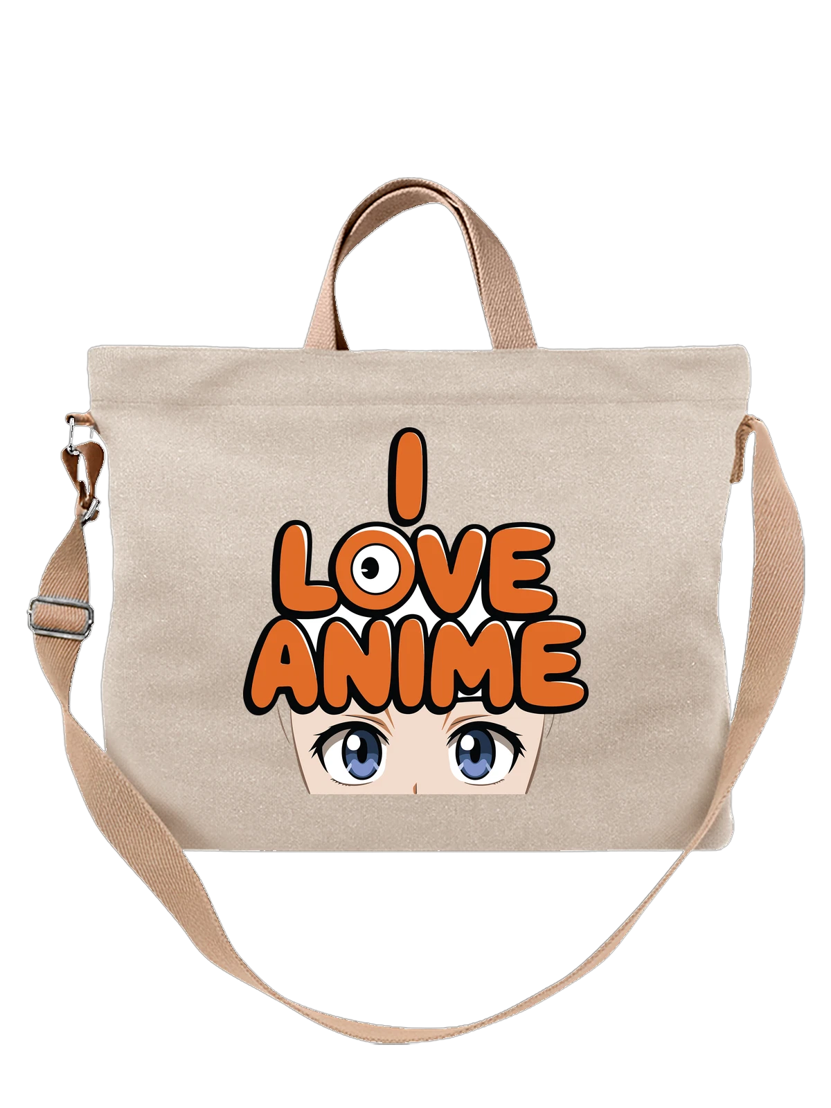 Сумка бежевая с принтом Love Anime с глазами аниме персонажа — японская анимация — Бежевая, фото 1