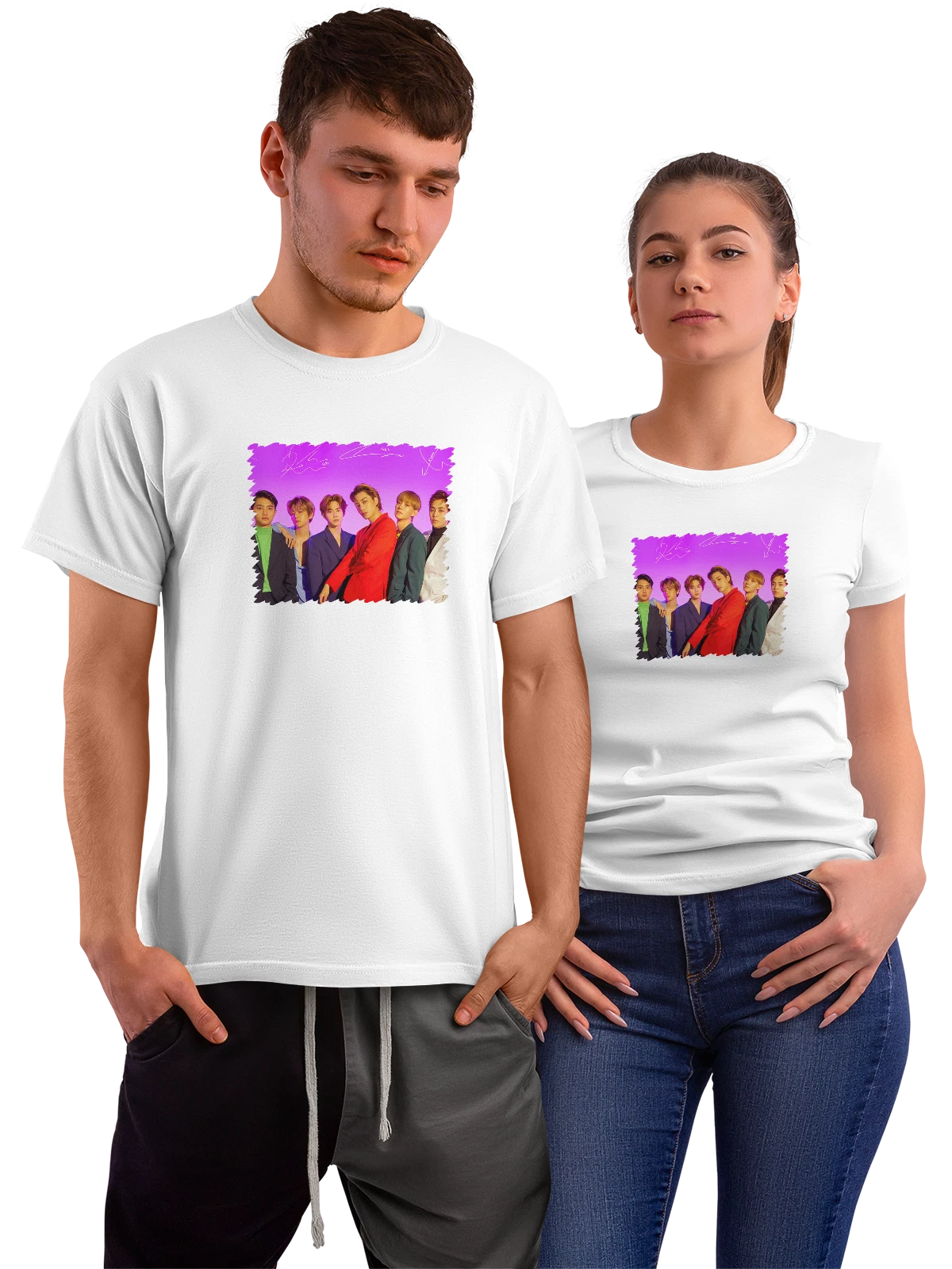 Футболка Музыка EXO Purple background белая с принтом — фанатская коллекция — Белая, фото 1