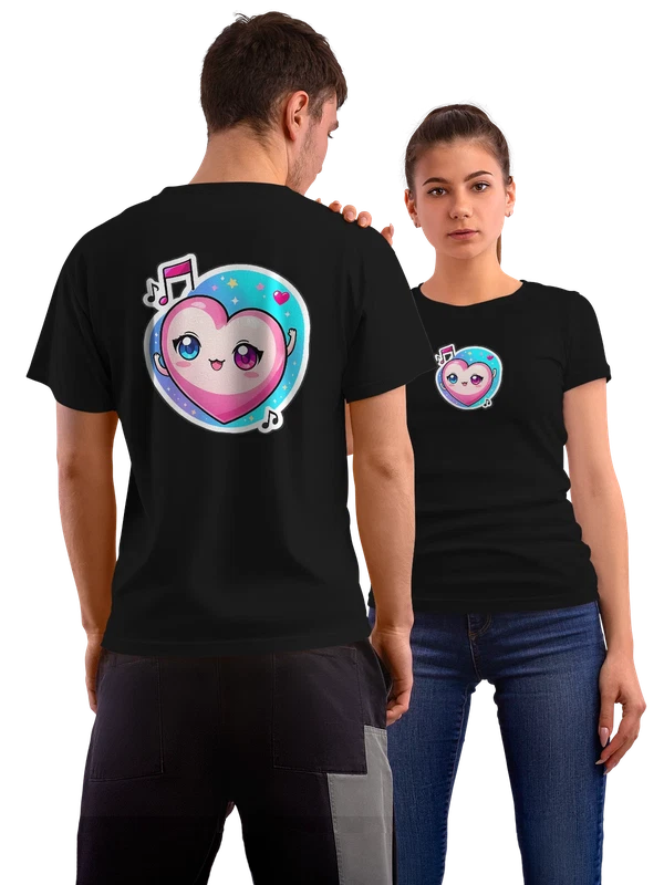 Футболка милое сердце с глазами и нотами — Чёрная, фото 1