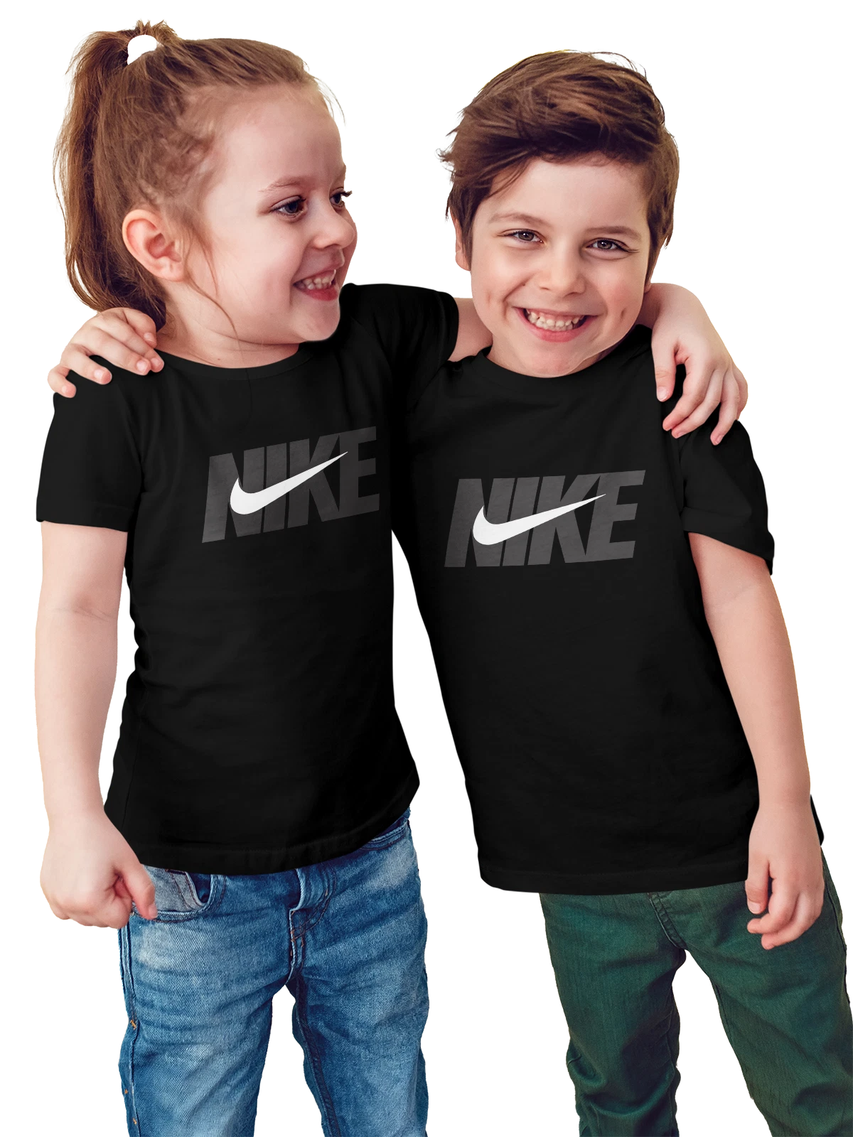 Футболка детская Nike с крупным логотипом Swoosh и надписью чёрная с принтом — брендовый принт — Чёрная, фото 1
