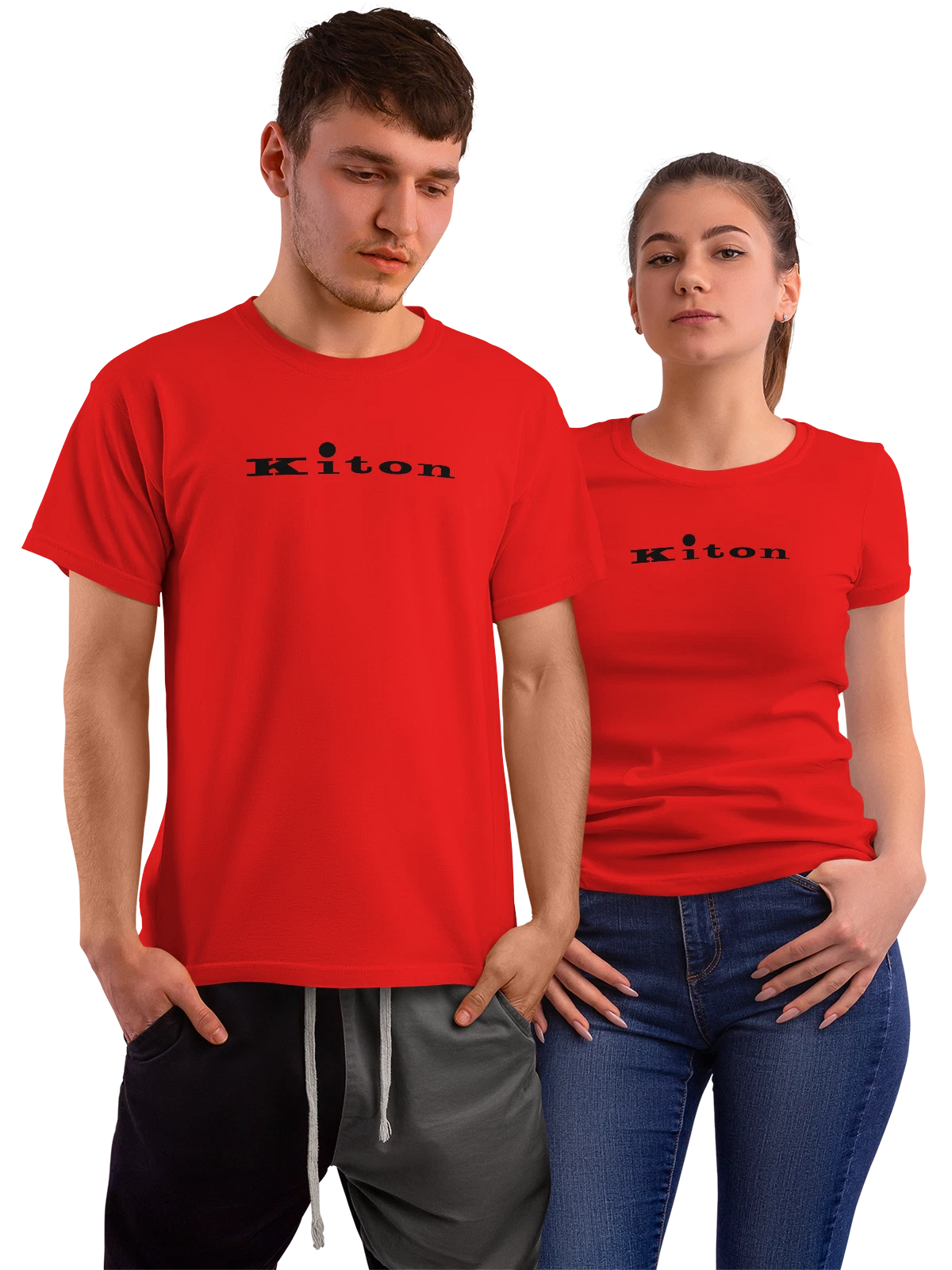 Футболка Kiton красная с принтом — ручной пошив — Красная, фото 1