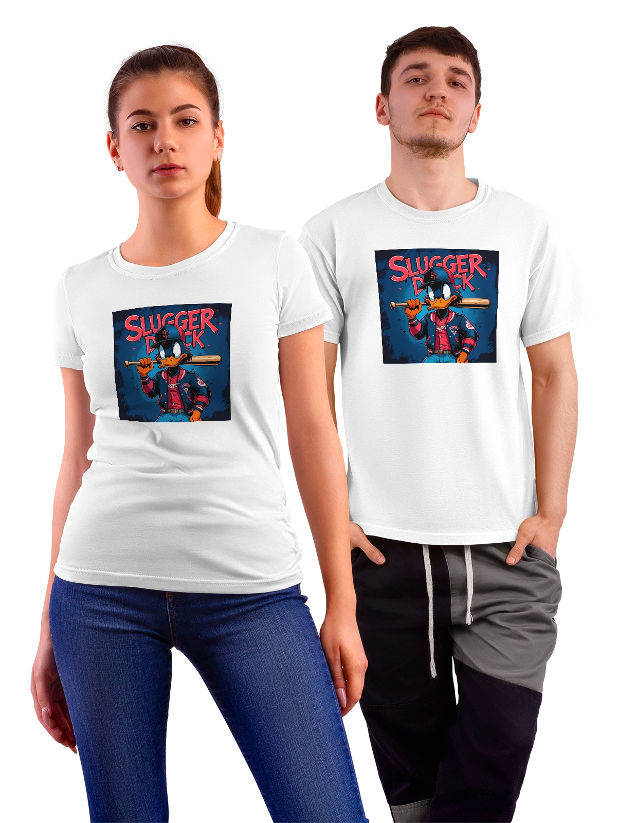 Футболка Даффи Дак с битой и кепкой Slugger Duck белая с принтом — мультяшный персонаж — Белая, фото 1