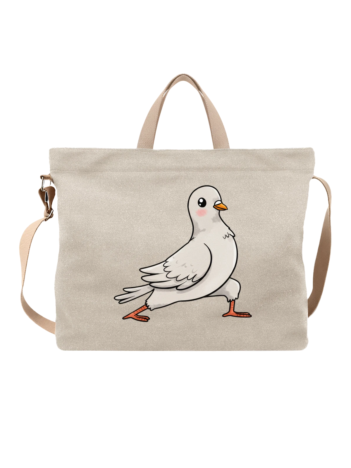 Сумка бежевая с принтом голубь с сердцем, милый — пернатый персонаж — Бежевая, фото 1