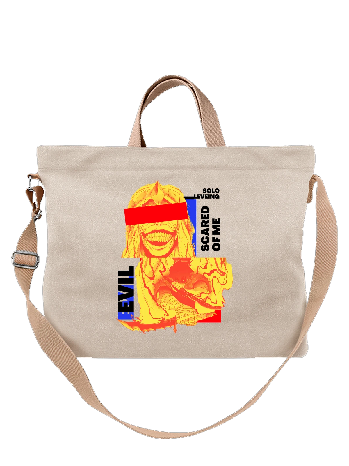 Сумка бежевая с принтом Аниме воин в маске с катаной и клинком — кровавый меч — Бежевая, фото 1