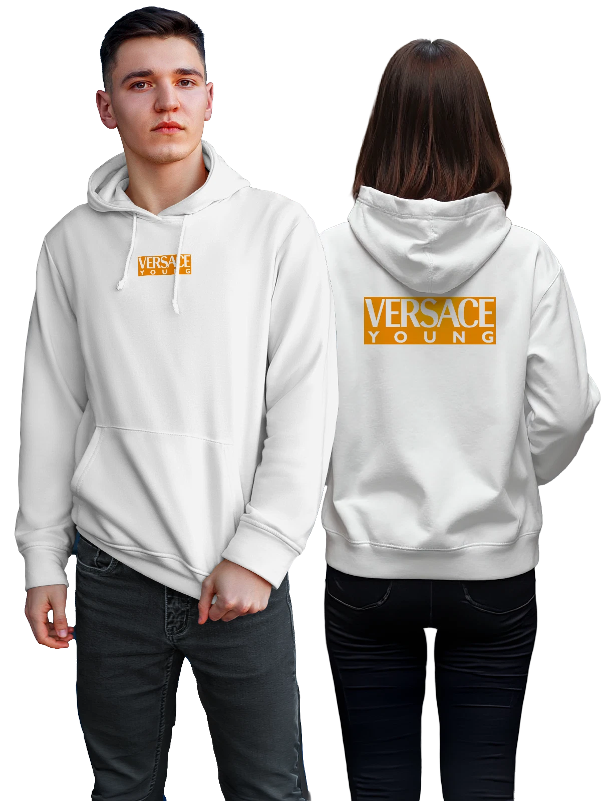 Худи Versace белое с принтом — контрастный прямоугольный принт — Белая, фото 1