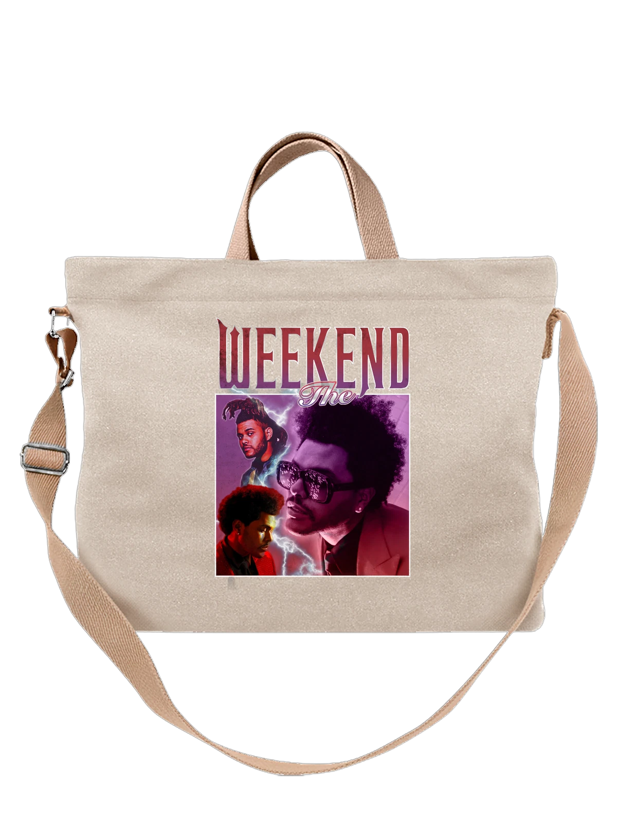 Сумка бежевая с принтом The Weeknd портрет певца в очках и костюме — сцена — Бежевая, фото 1