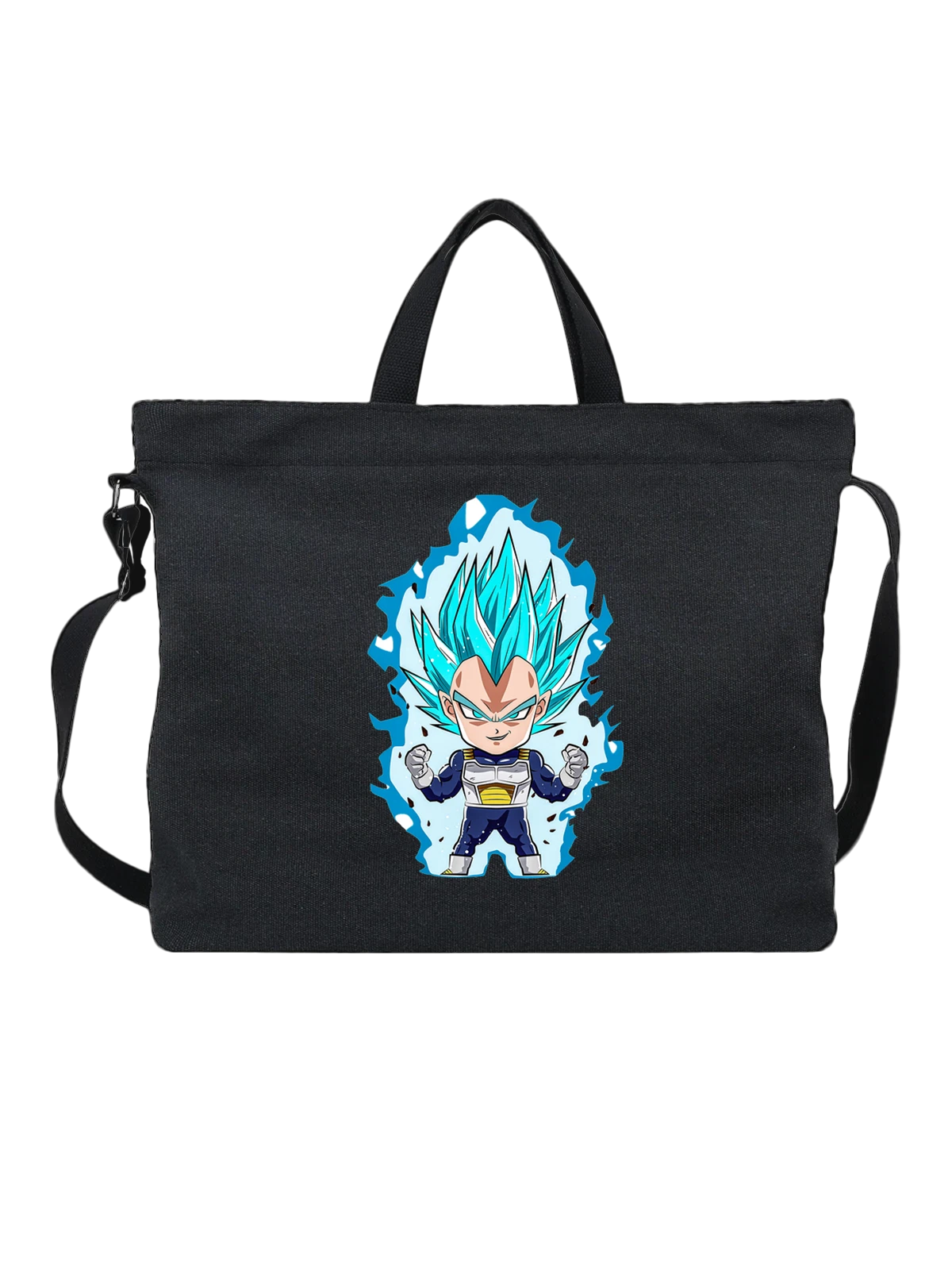 Сумка чёрная с принтом Вегета Чиби Супер Сайян Голубой — персонаж Dragon Ball Z — Чёрная, фото 1