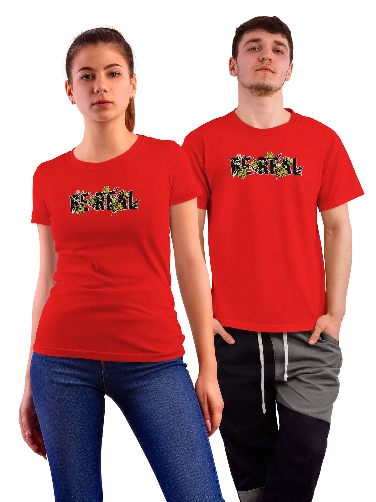 Футболка с розами be real красная с принтом — подарок любителю цветов — Красная, фото 1