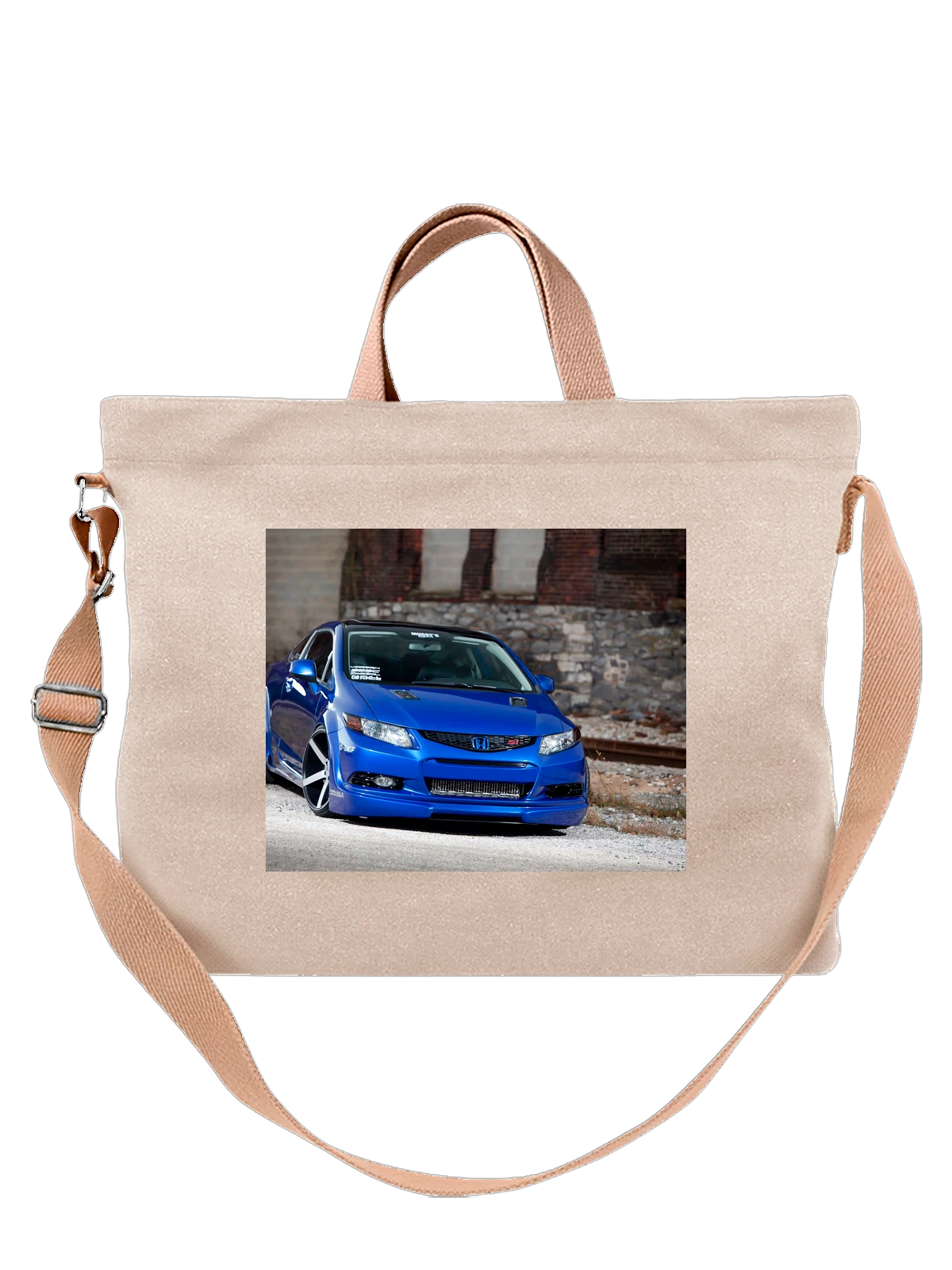 Сумка бежевая с принтом Машина синяя Honda Civic Si — легендарная модель — Бежевая, фото 1