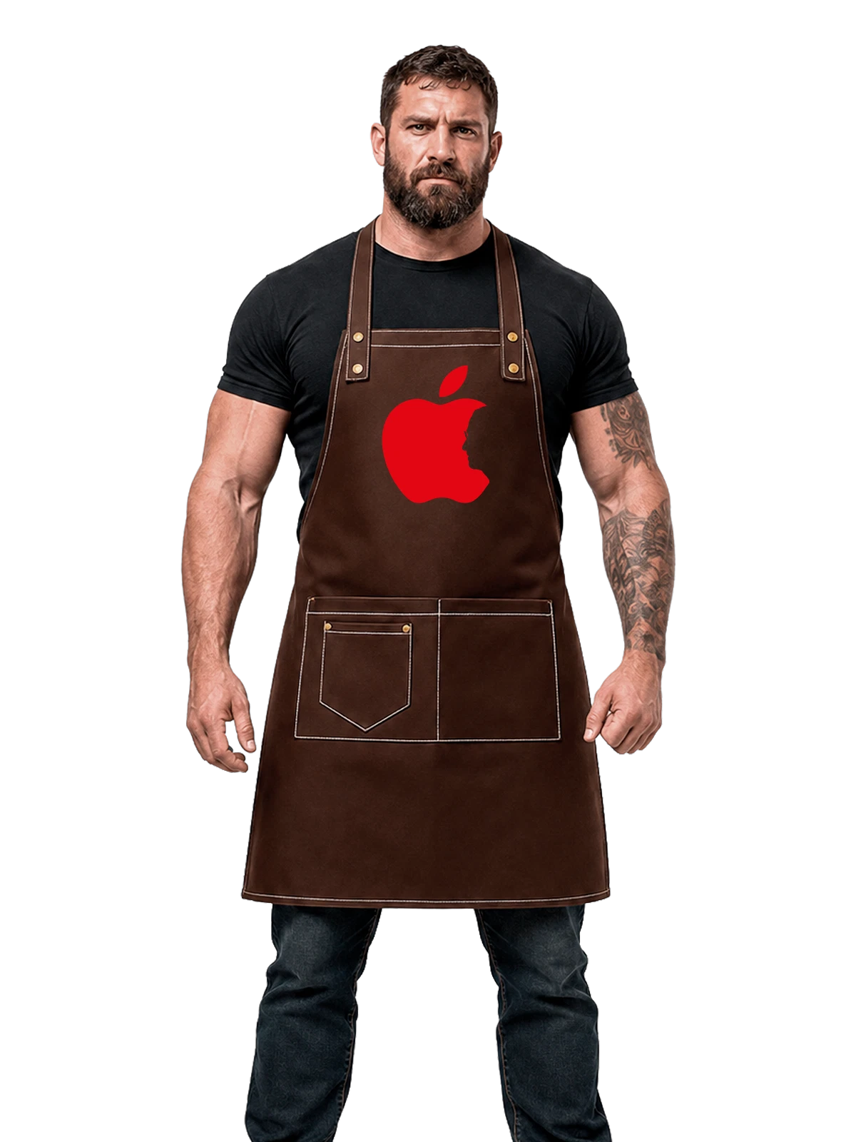 Фартук Apple чёрный с принтом — минималистичный принт — Чёрная, фото 1