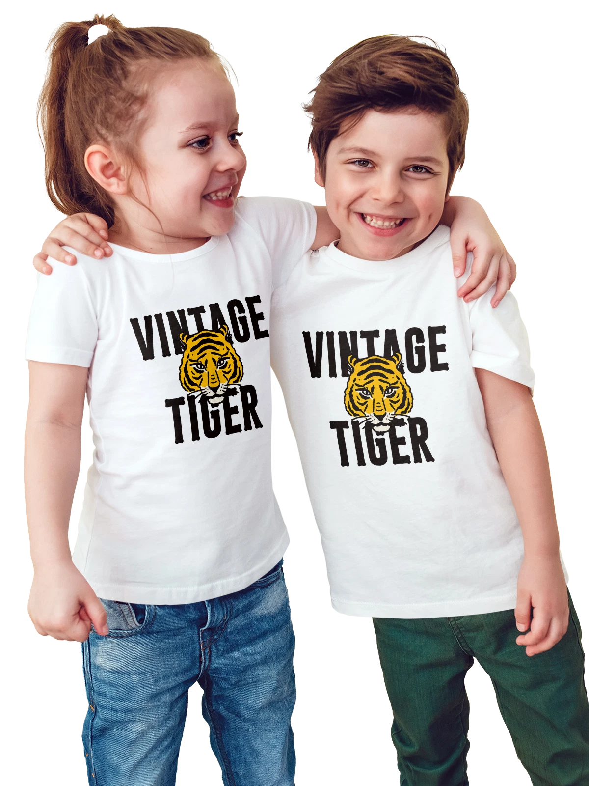 Футболка детская Тигр vintage tiger белая с принтом — животный мир — Белая, фото 1