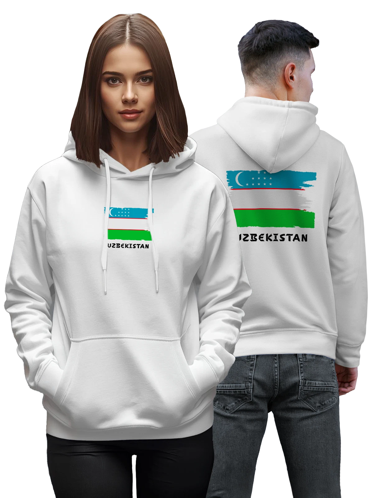 Худи с флагом Узбекистана Uzbekistan белое с принтом — национальная символика — Белая, фото 1