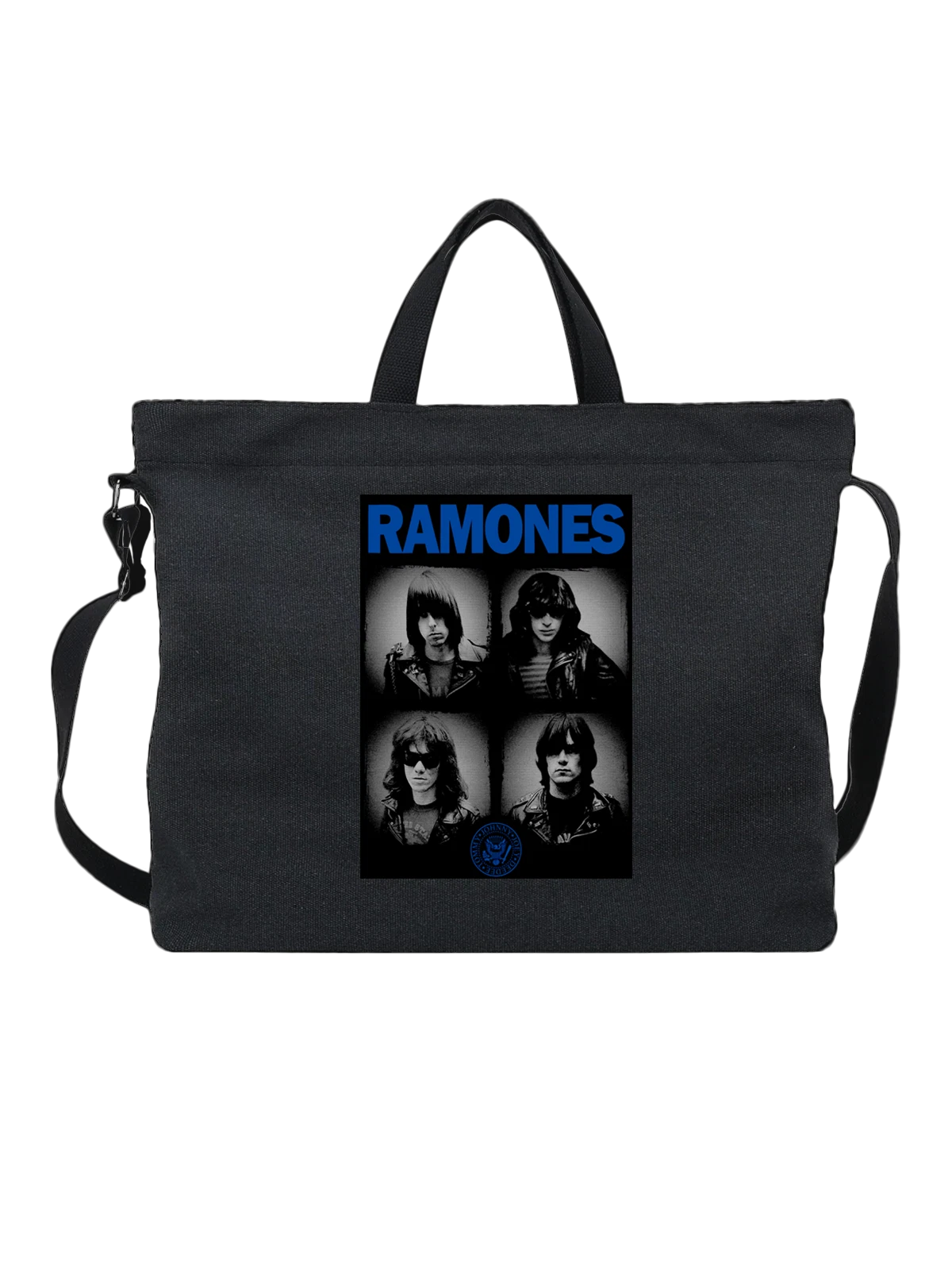 Сумка чёрная с принтом Ramones с портретами участников группы — культовая рок группа — Чёрная, фото 1