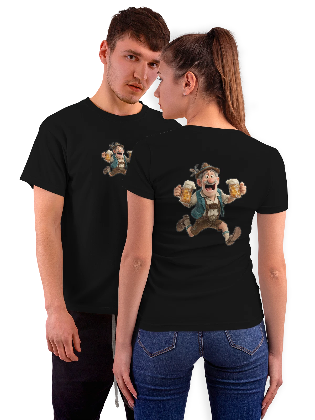 Футболка Баварец с кружками пива и пенной шапкой чёрная с принтом на спине — пена на пиве — Чёрная, фото 1