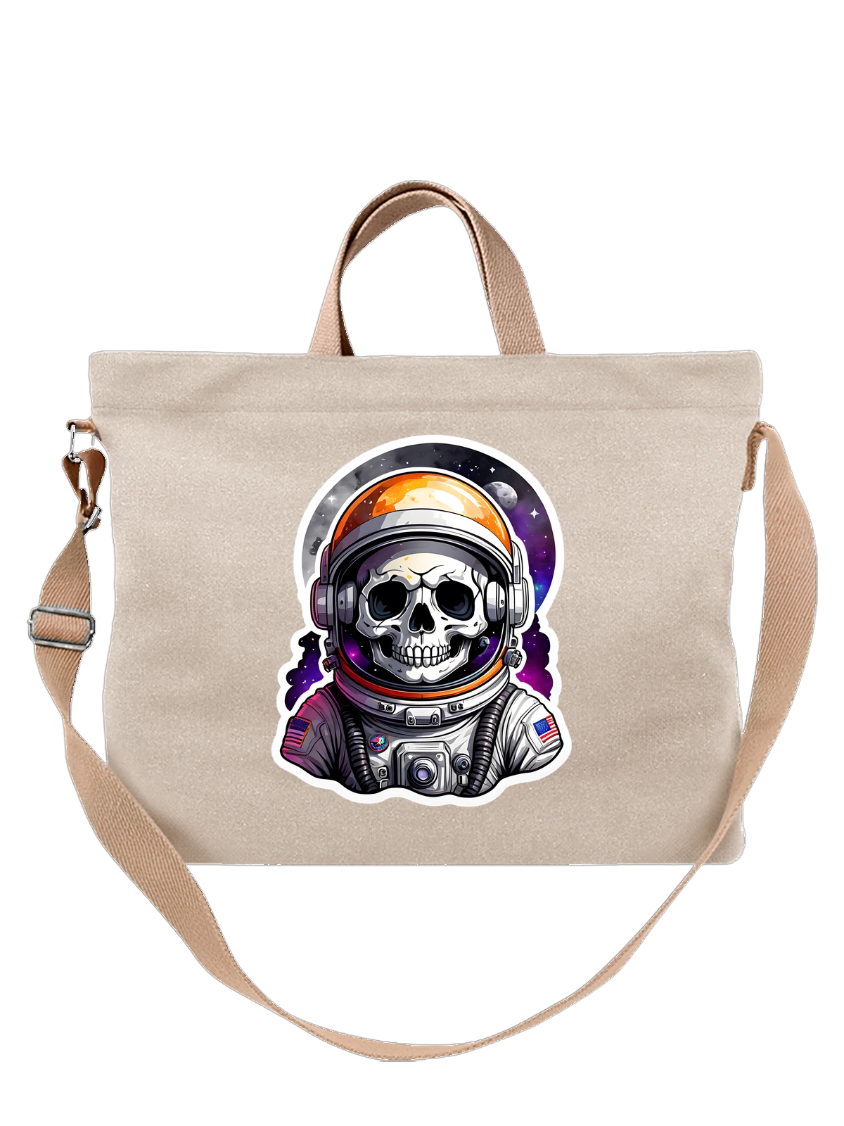 Сумка Череп астронавта в скафандре и шлеме белая с принтом — astronaut skull — Белая, фото 1