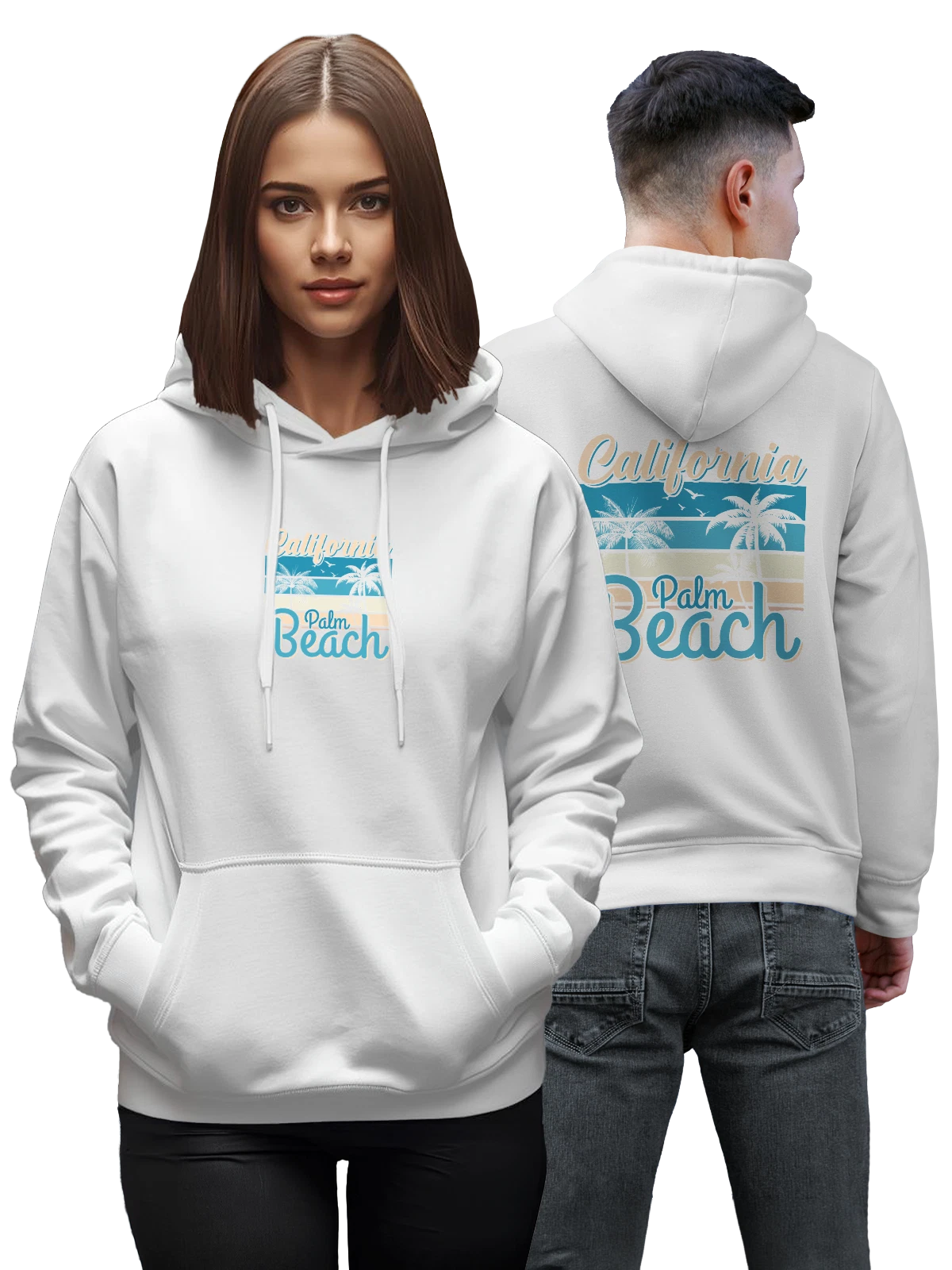 Худи California Palm Beach пляжный ретро белое с принтом — графический дизайн — Белая, фото 1