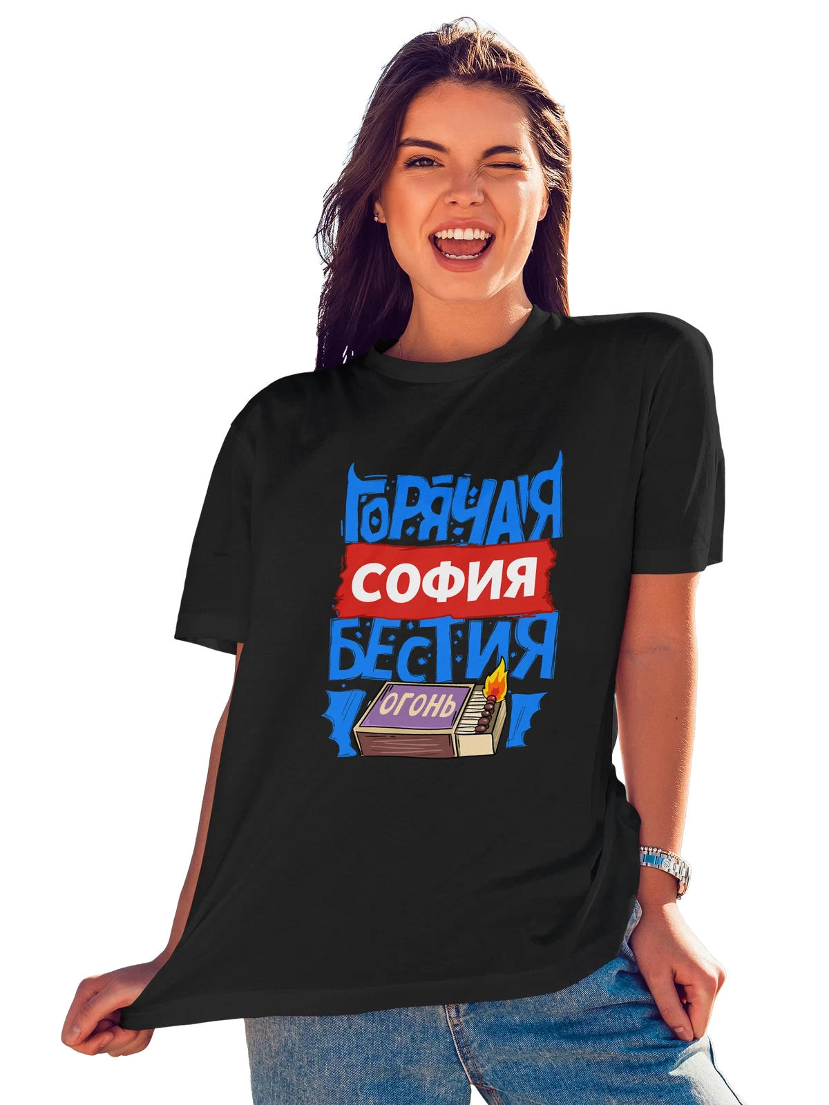 Футболка с именем София чёрная с принтом — Софа — Чёрная, фото 1