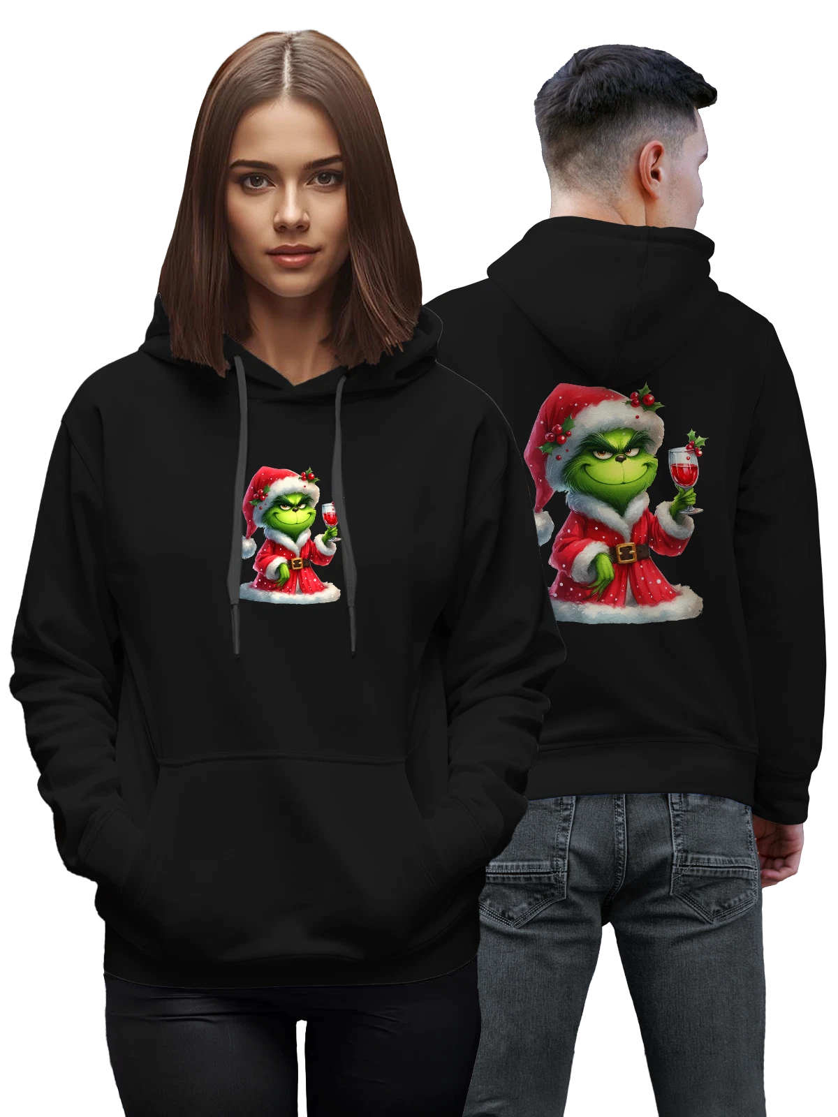 Худи Гринч Grinch в колпаке чёрное с принтом — зимняя сказка — Чёрная, фото 1