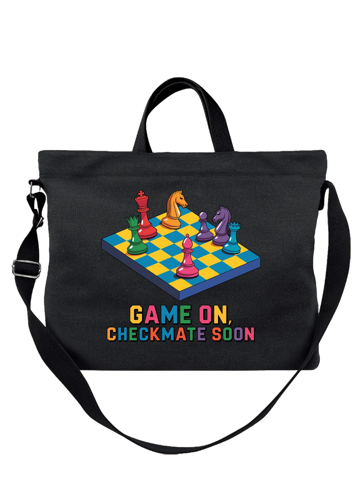 Сумка чёрная с принтом Шахматная доска Game On Checkmate Soon — game on — Чёрная, фото 1