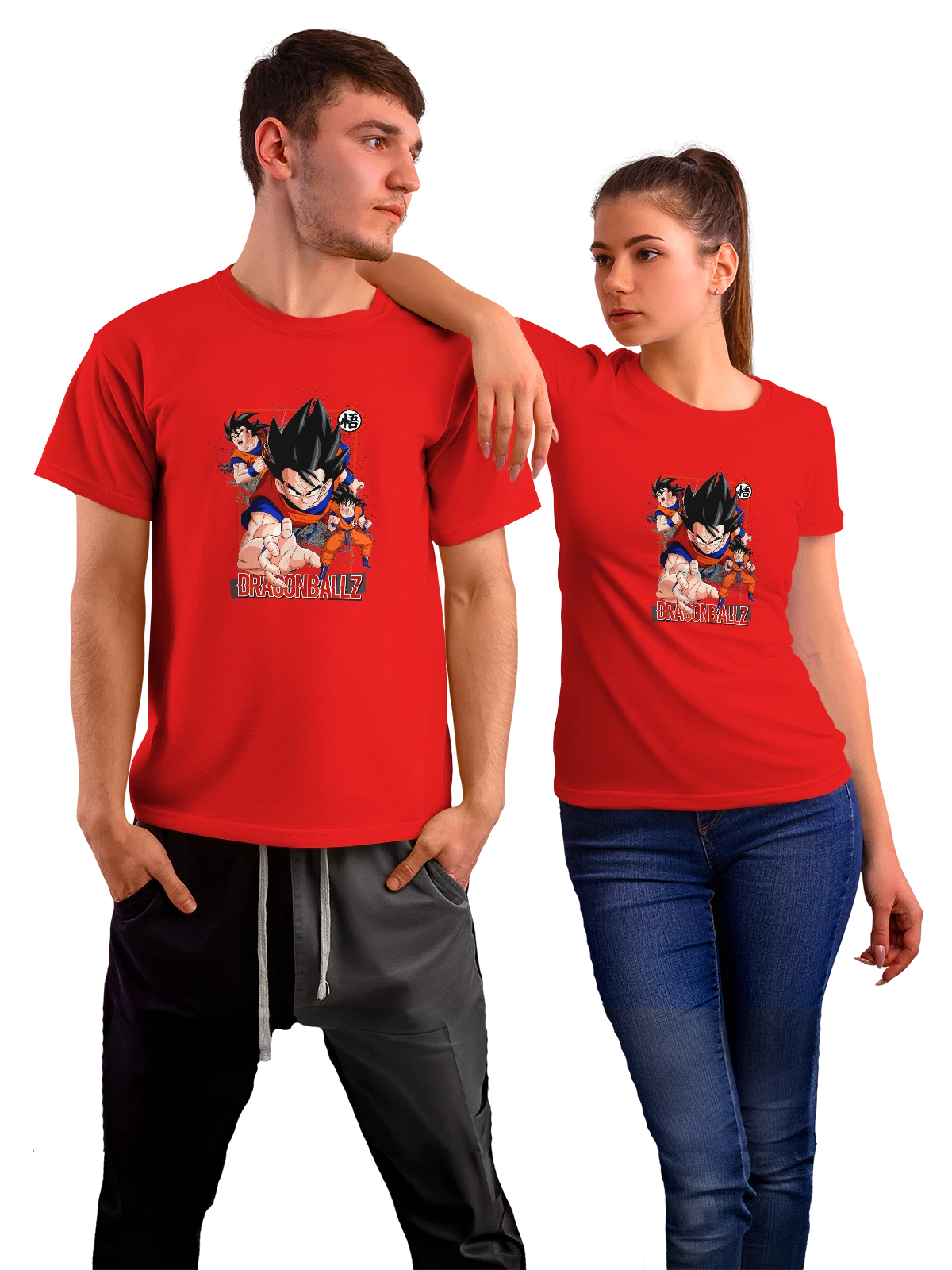 Футболка Гоку Dragon Ball Z в оранжевом кимоно красная с принтом — красный логотип — Красная, фото 1