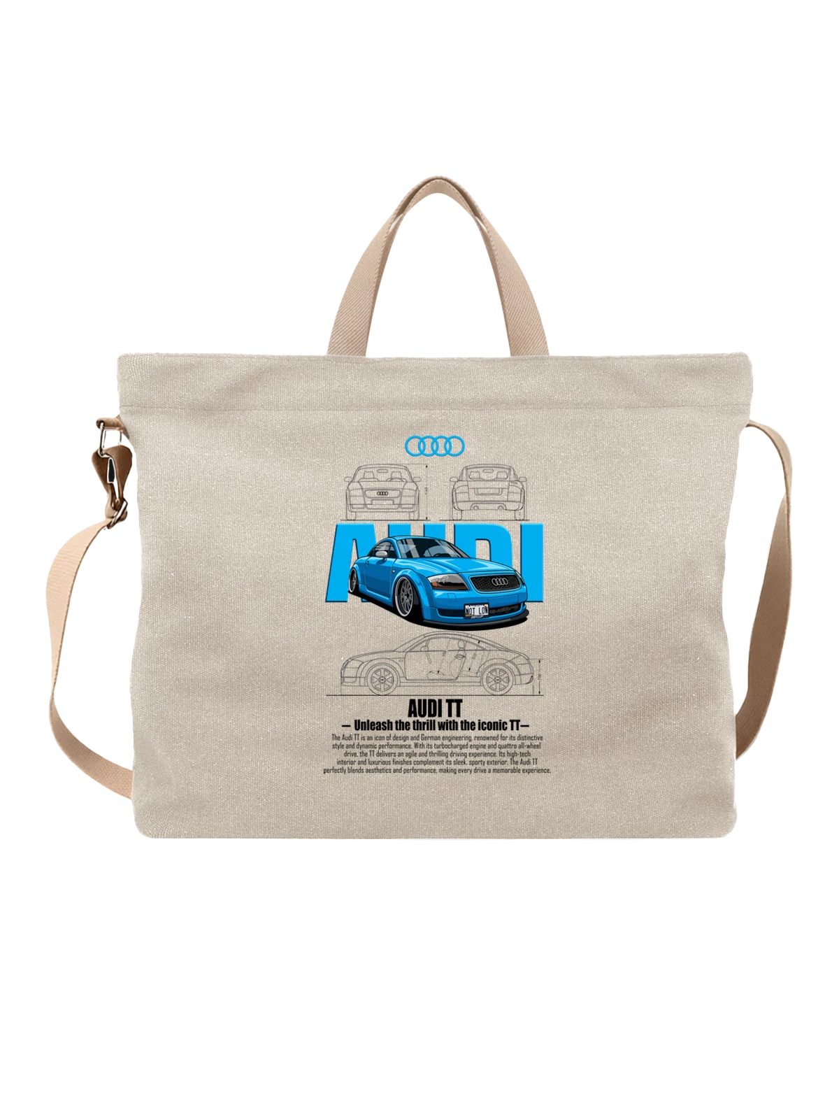 Сумка Голубой Audi TT купе с заниженной белая с принтом — тюнинг купе — Белая, фото 1