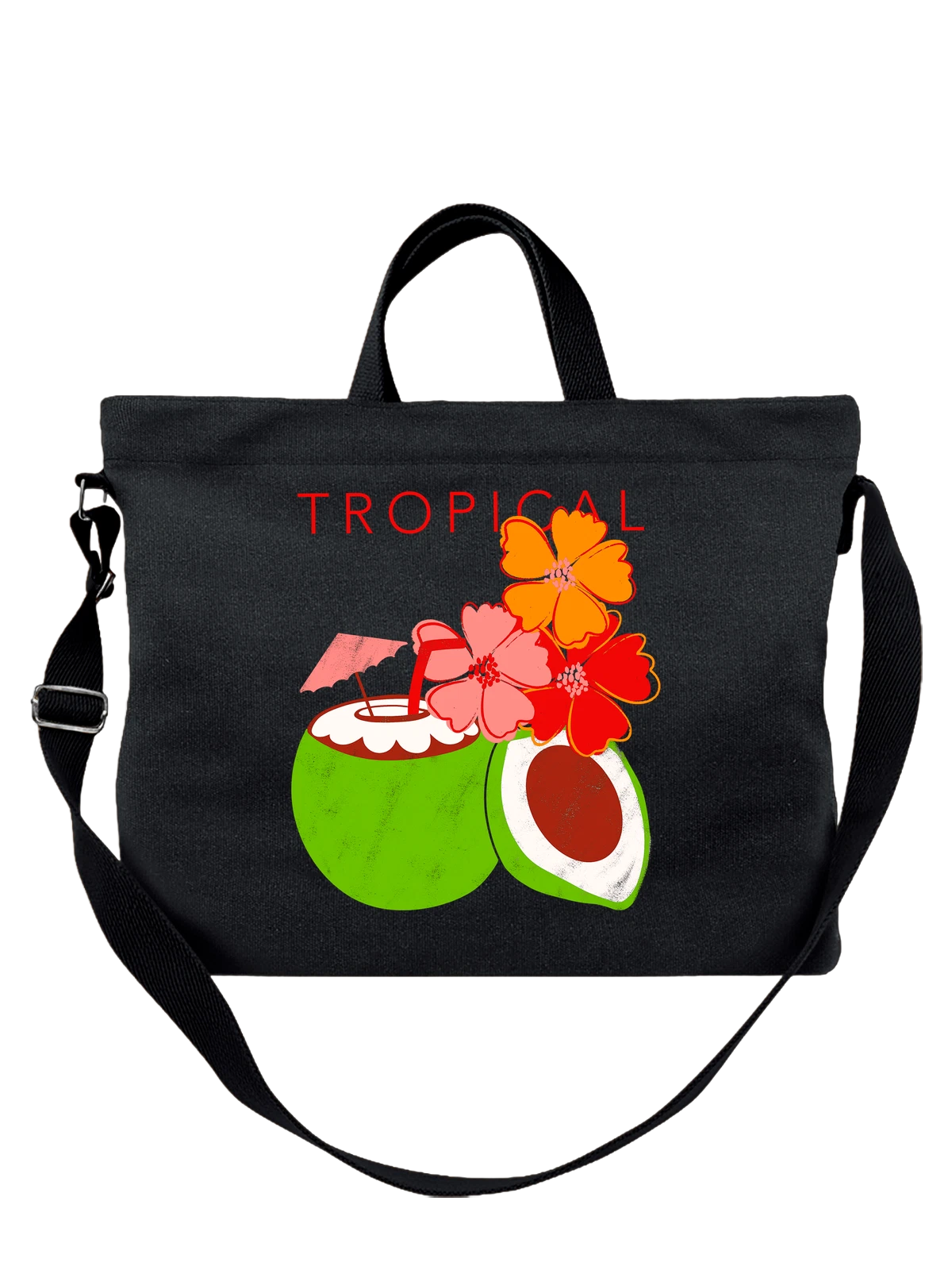 Сумка Кокос tropical тропический чёрная с принтом — растительная пища — Чёрная, фото 1