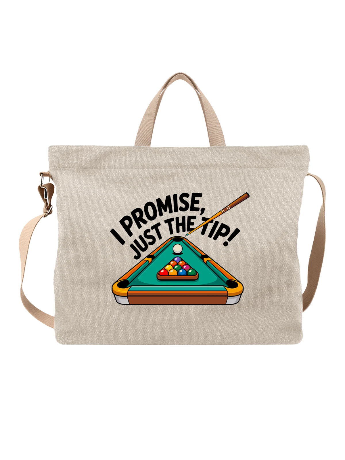 Сумка бежевая с принтом Бильярдный стол с шарами и кием — пирамида — Бежевая, фото 1
