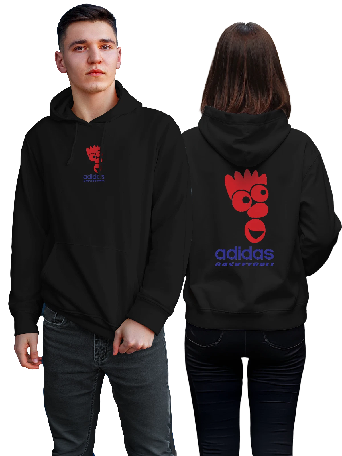 Худи Adidas баскетбольный логотип чёрное с принтом — баскетбольная тематика — Чёрная, фото 1
