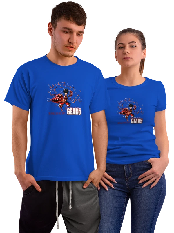 Футболка Луффи One Piece Gear 5 с розовыми лепестками — Синяя, фото 1