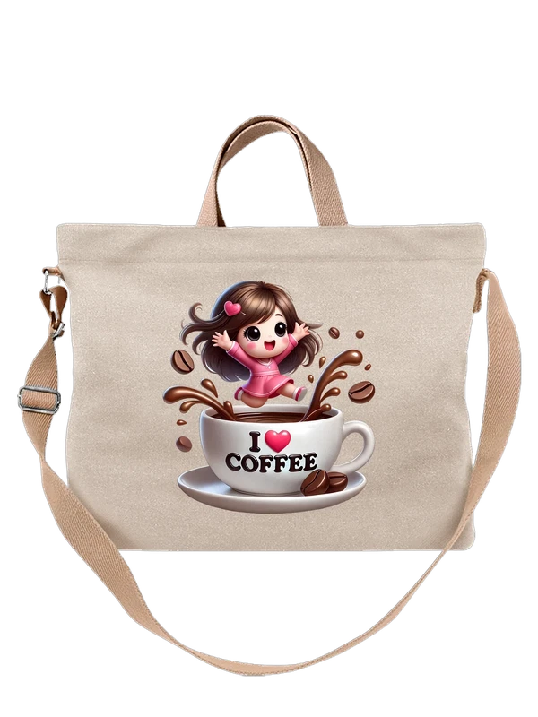 Сумка милая девочка в чашке кофе I Love Coffee — Белая, фото 1