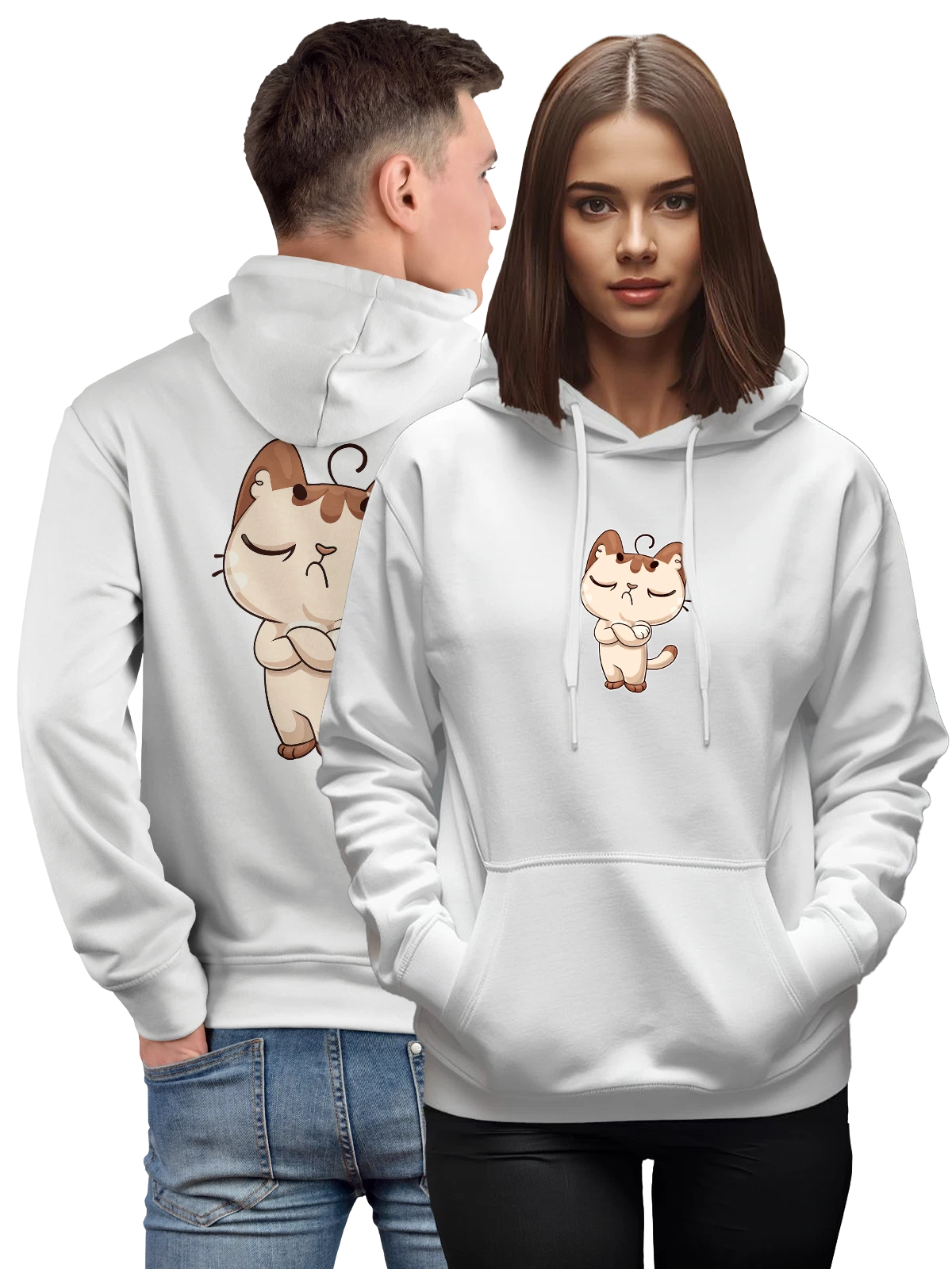 Худи Кот белое с принтом — кошачий мем — Белая, фото 1