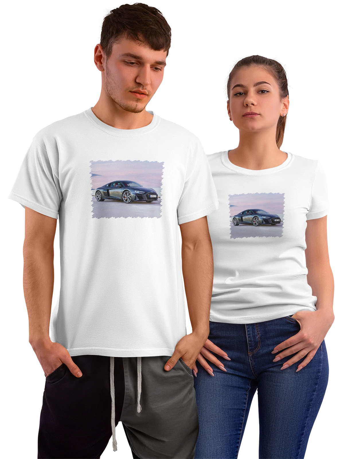 Футболка Машина Audi R8 V10 RWD Coupe 2020 белая с принтом — скорость и динамика — Белая, фото 1