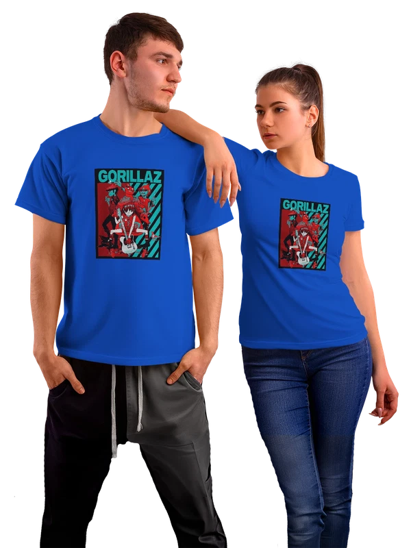 Футболка Gorillaz группа и музыканты на принте — Синяя, фото 1