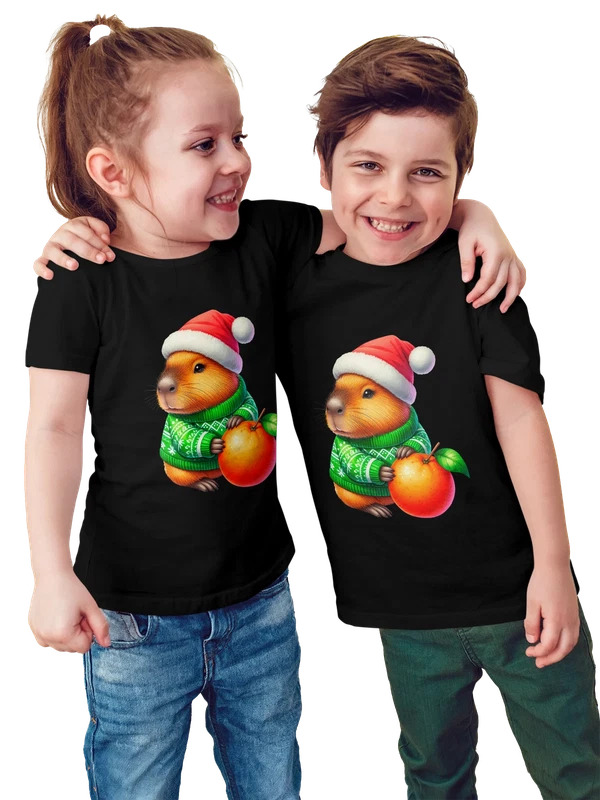 Футболка капибара с апельсином — Чёрная, фото 1