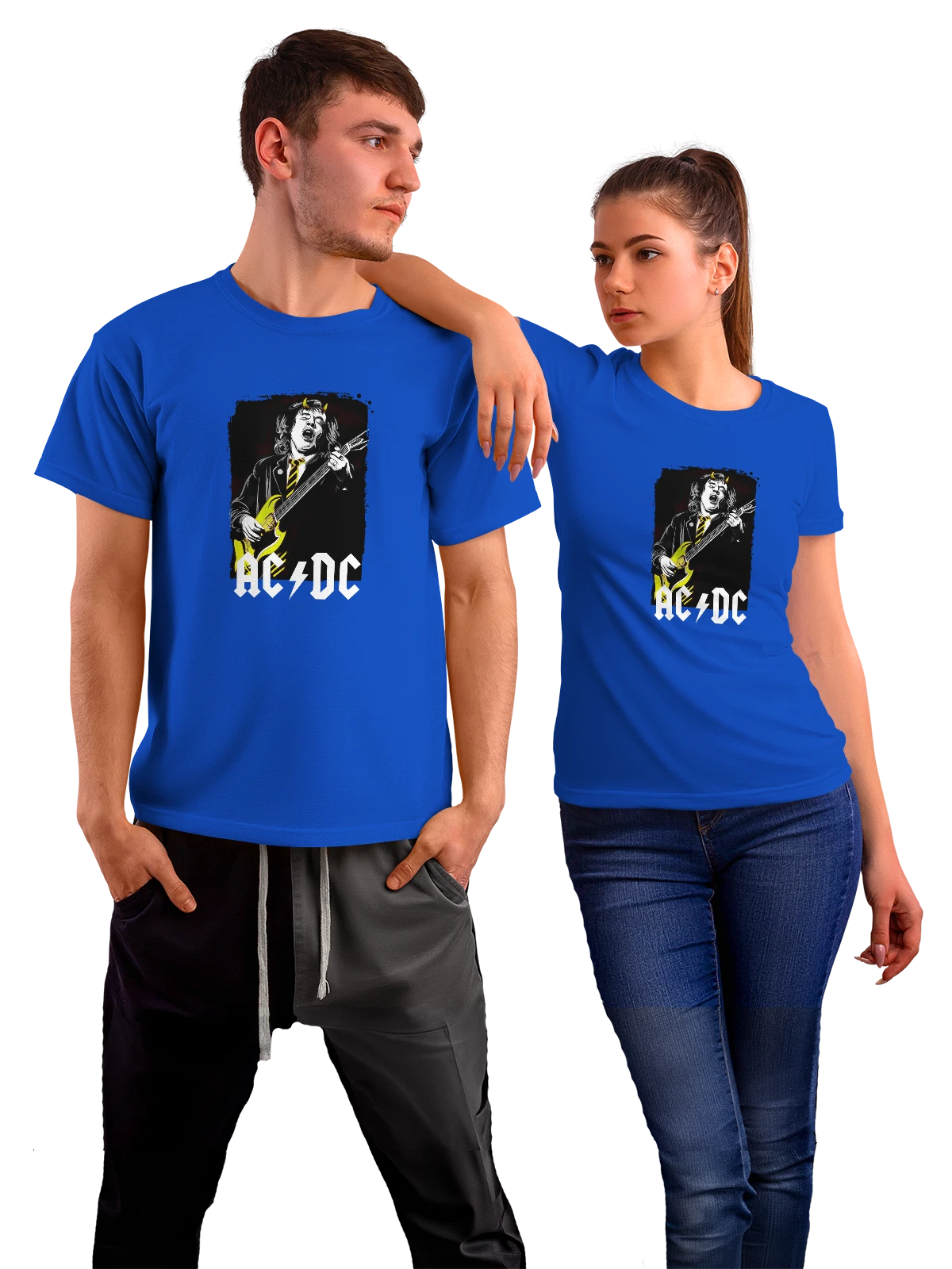 Футболка AC DC Эйси Диси синяя с принтом — гитарная музыка — Синяя, фото 1