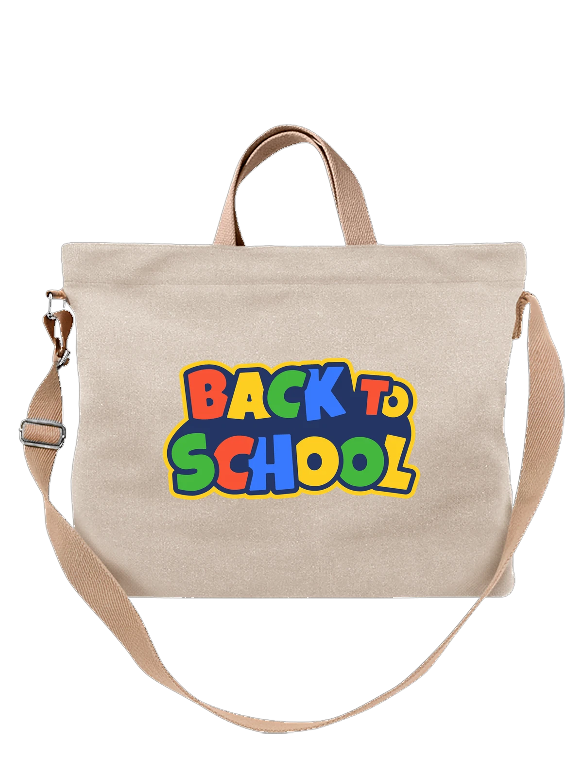 Сумка бежевая с принтом Back to School с цветной надписью — детская надпись — Бежевая, фото 1