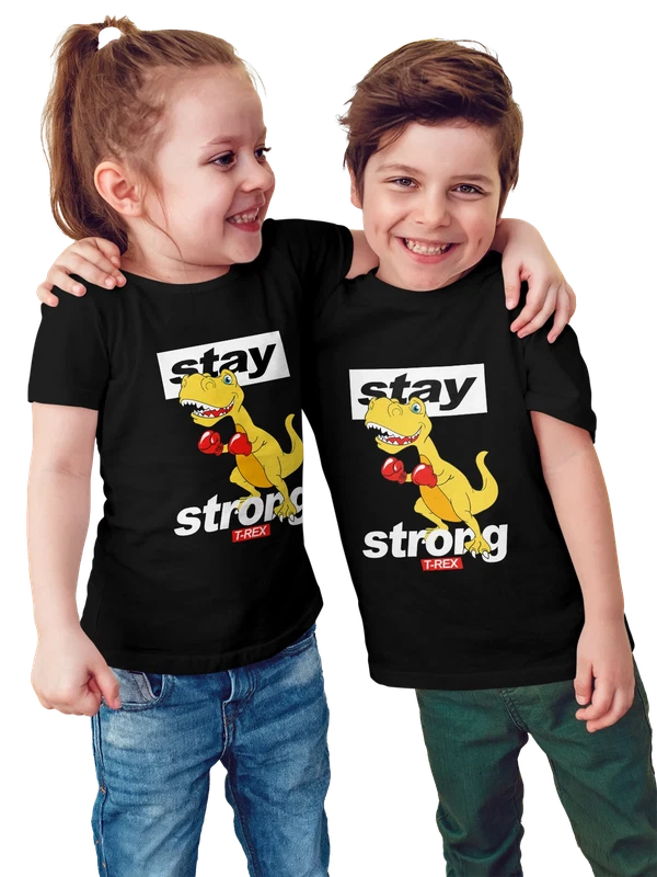 Футболка динозавр боксер stay strong — Чёрная, фото 1