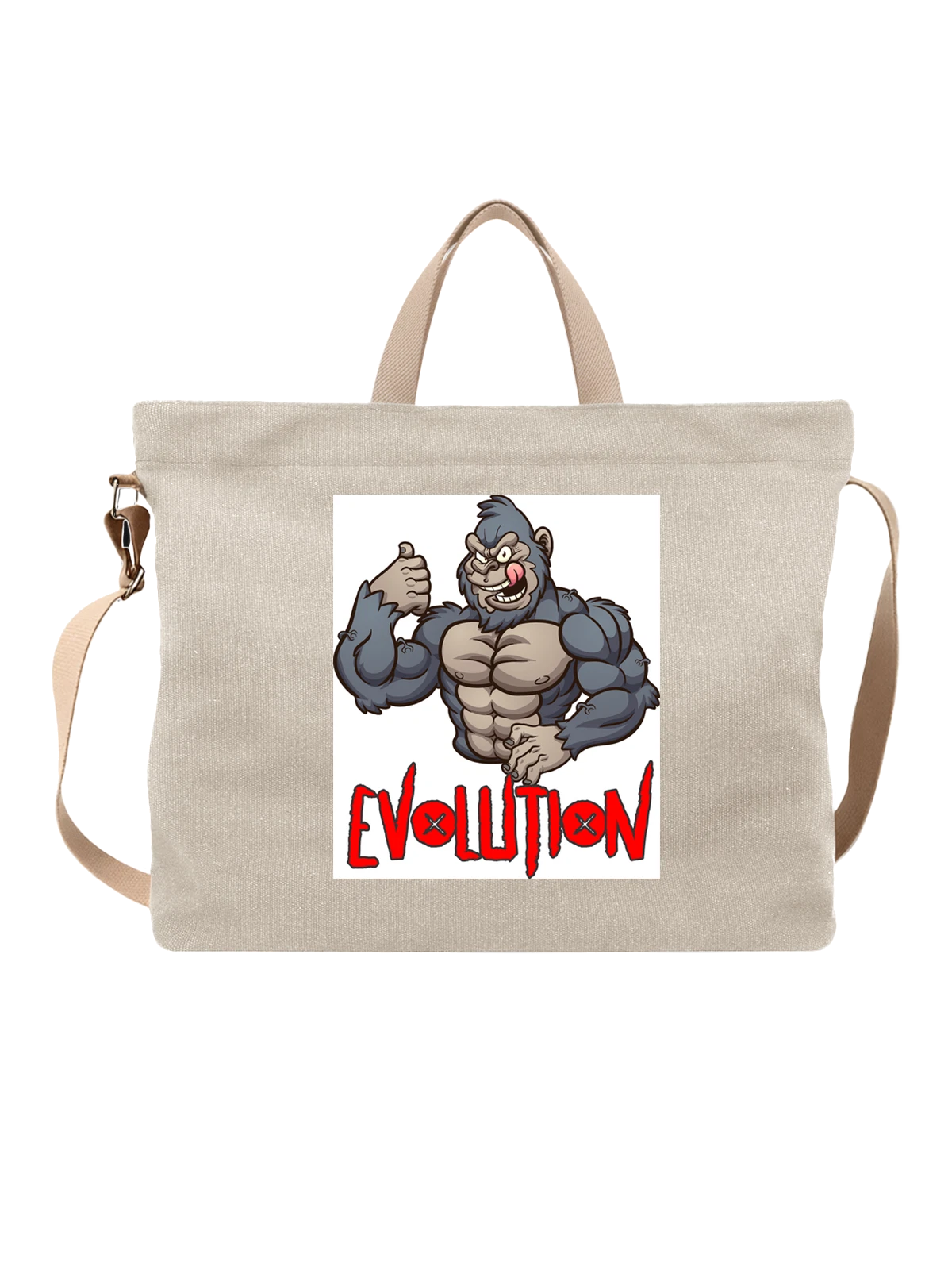 Сумка бежевая с принтом Мультяшная горилла бодибилдер EVOLUTION — evolution — Бежевая, фото 1