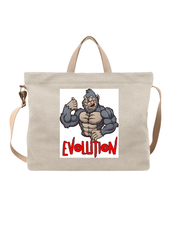 Сумка бежевая с принтом Мультяшная горилла бодибилдер EVOLUTION — Бежевая, фото 1