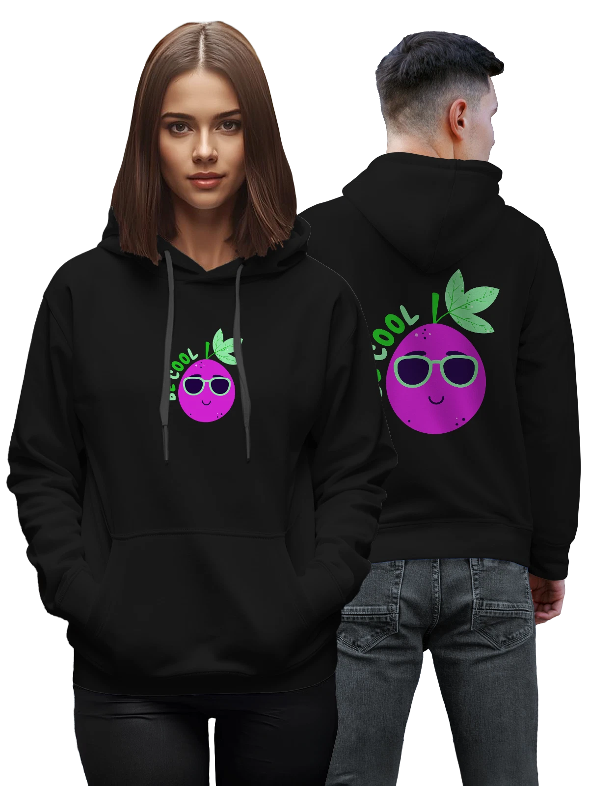Худи Слива be cool чёрное с принтом — растительная пища — Чёрная, фото 1